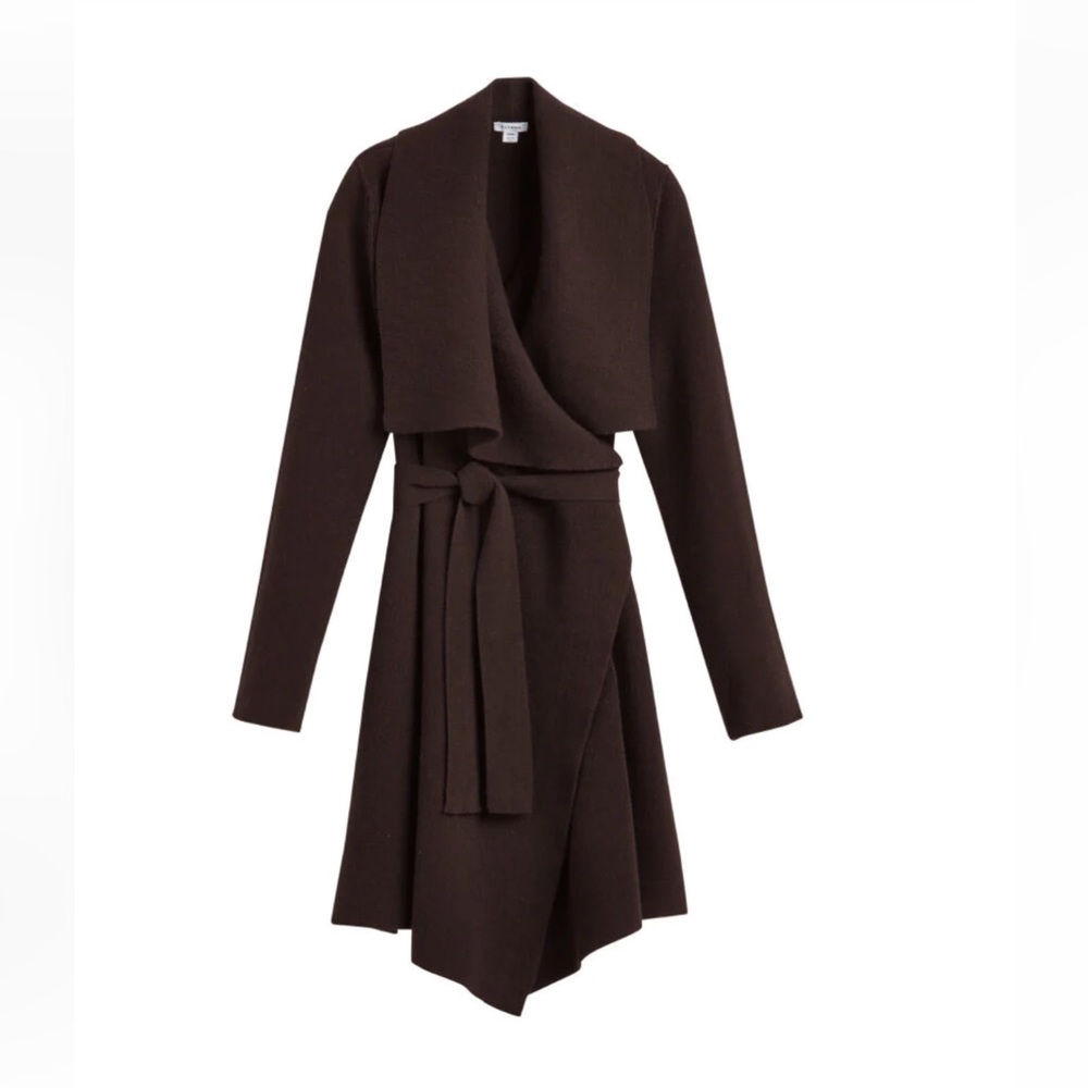 Cuyana Wool Cashmere Short Wrap Coat in Chocolate. Sz XS/S